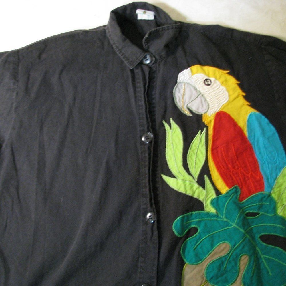 Vintage Tropical Art Parrot Button Down Shirt